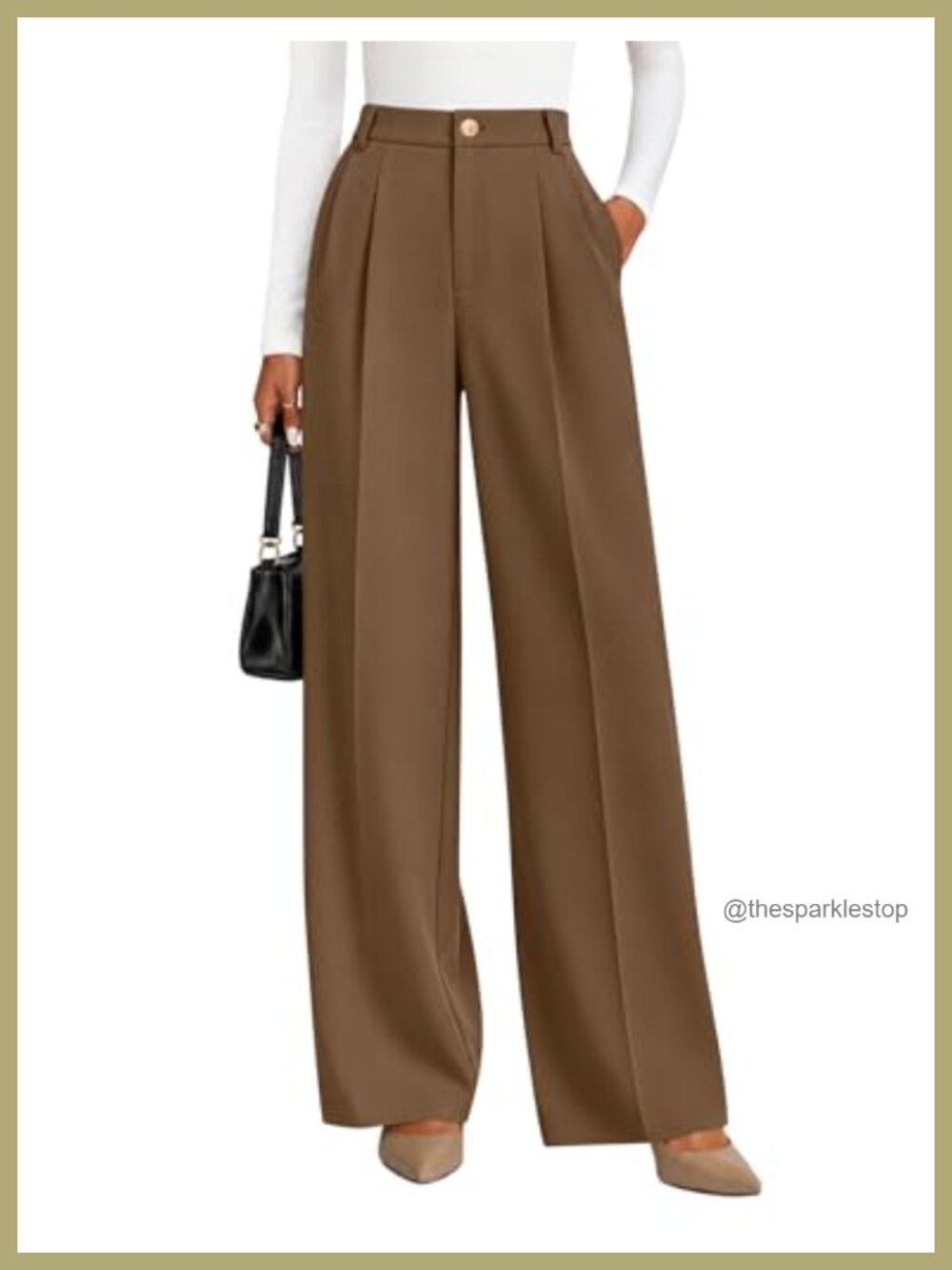 Wide Leg Pleated Palazzo Work Pants, Business Casual Dress Pants with Pockets